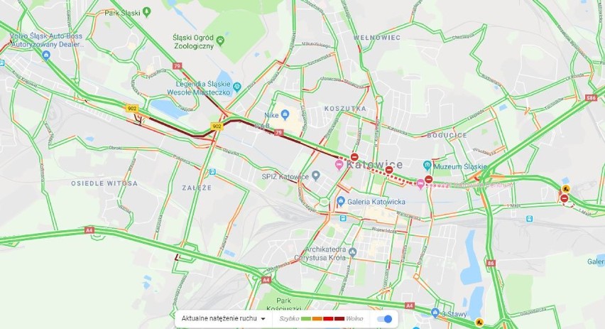 Kolizja na DTŚ. Tunel w Katowicach zamknięty. Są bardzo duże utrudnienia w ruchu