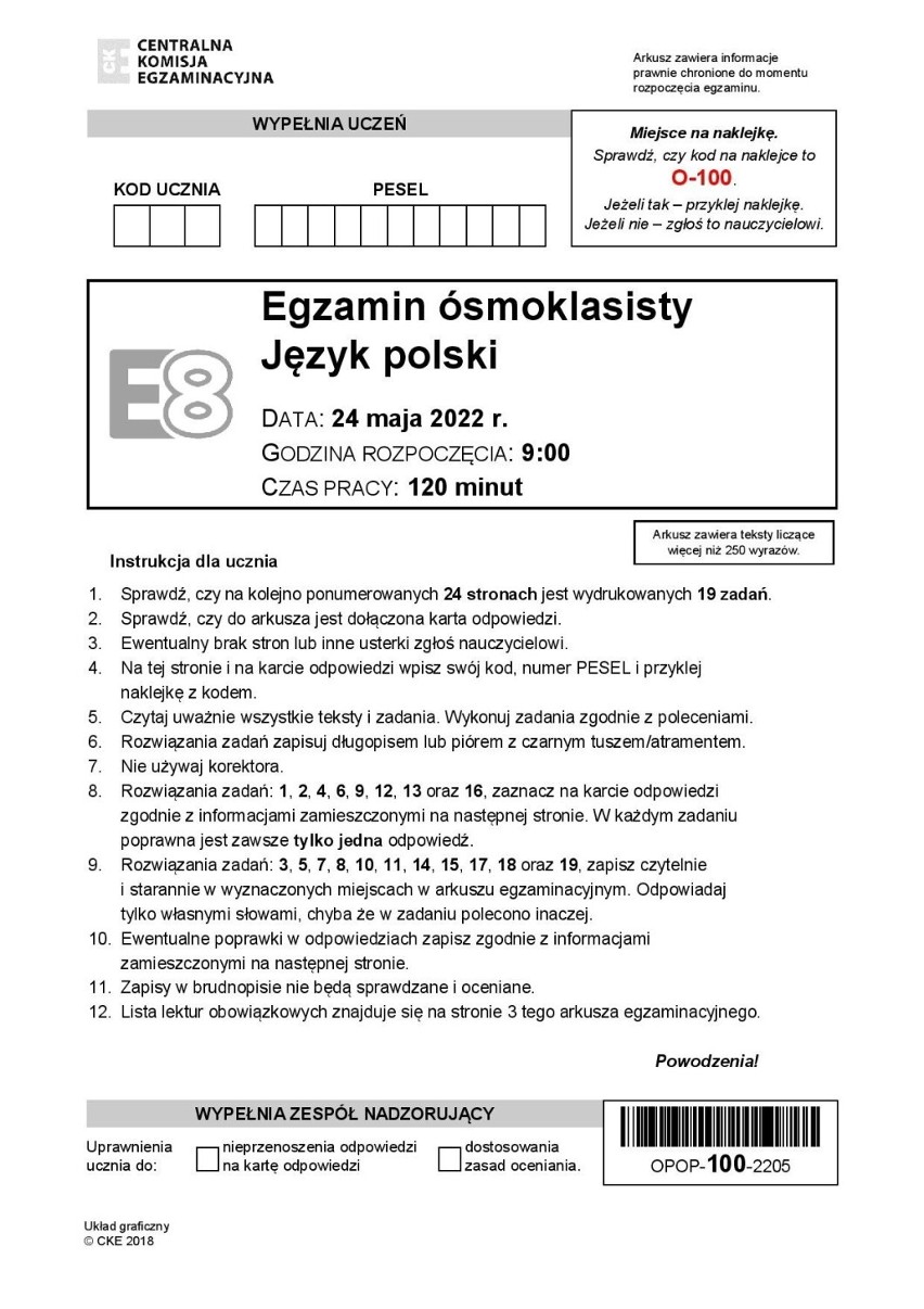 Egzamin ósmoklasisty polski 2022 - ARKUSZE CKE. Co było na egzaminie ósmoklasisty z polskiego?