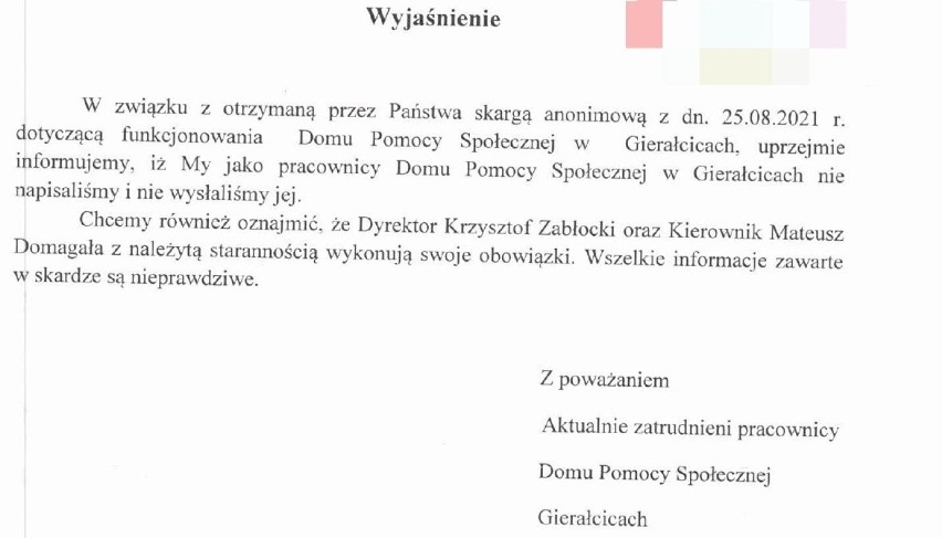 43 pracowników DPS-u w Gierałcicach podpisało się pod...