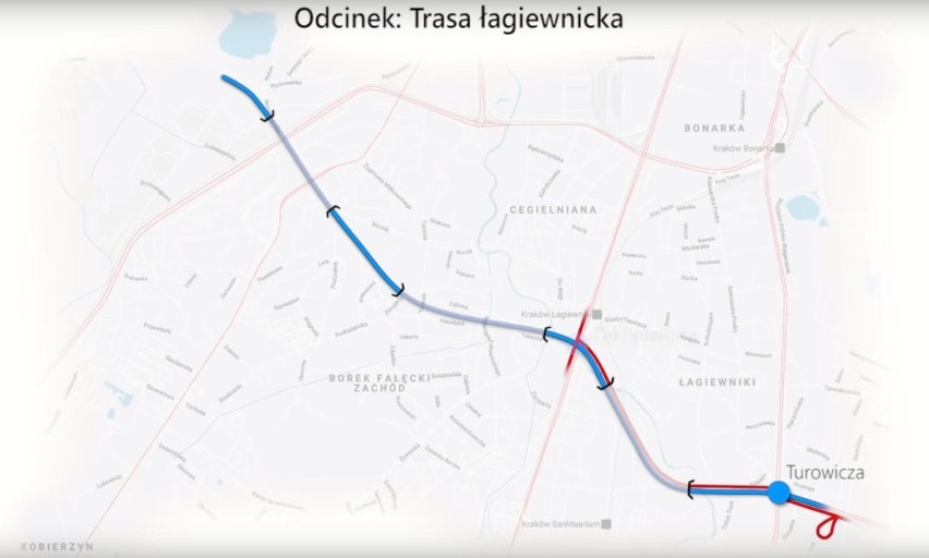 Przebieg Trasy Łagiewnickiej - na niebiesko zaznaczono trasę...
