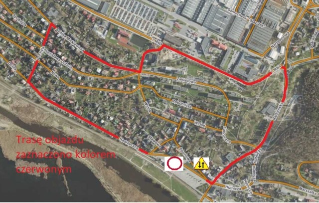 Mapa objazdów w związku z budową parkingu w Starachowicach.