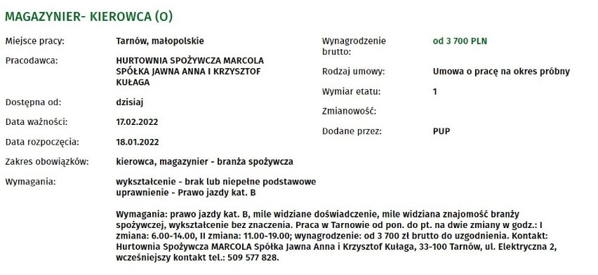 Zobaczcie oferty pracy z Powiatowego Urzędu Pracy w Tarnowie