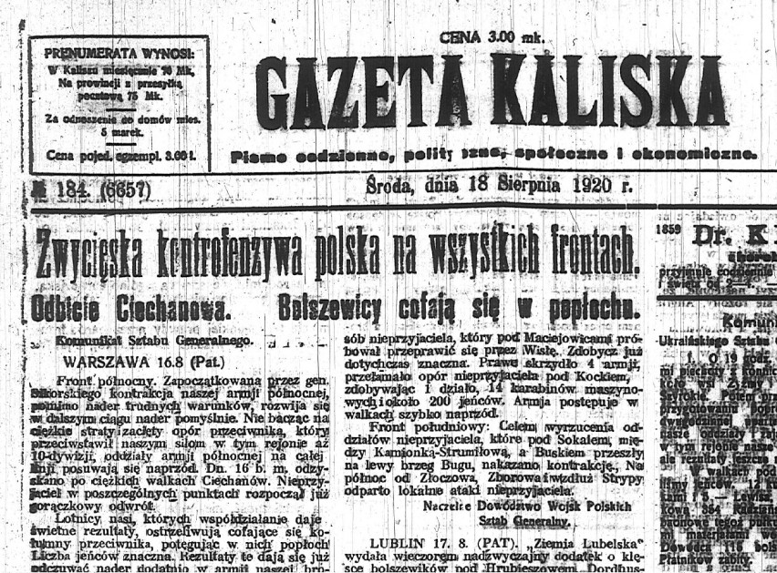 Gazeta Kaliska z 18 sierpnia 1920 r.