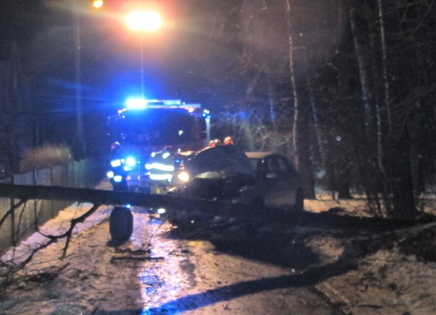 Wypadek w Jawiszowicach. 29-latek, kierujący mazdą, uderzył w drzewo. W chwili zatrzymania przez policję był pijany [ZDJĘCIA]