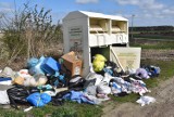 Krajobraz Grodziska szpecą przepełnione kontenery, a obok nich wysypisko śmieci 