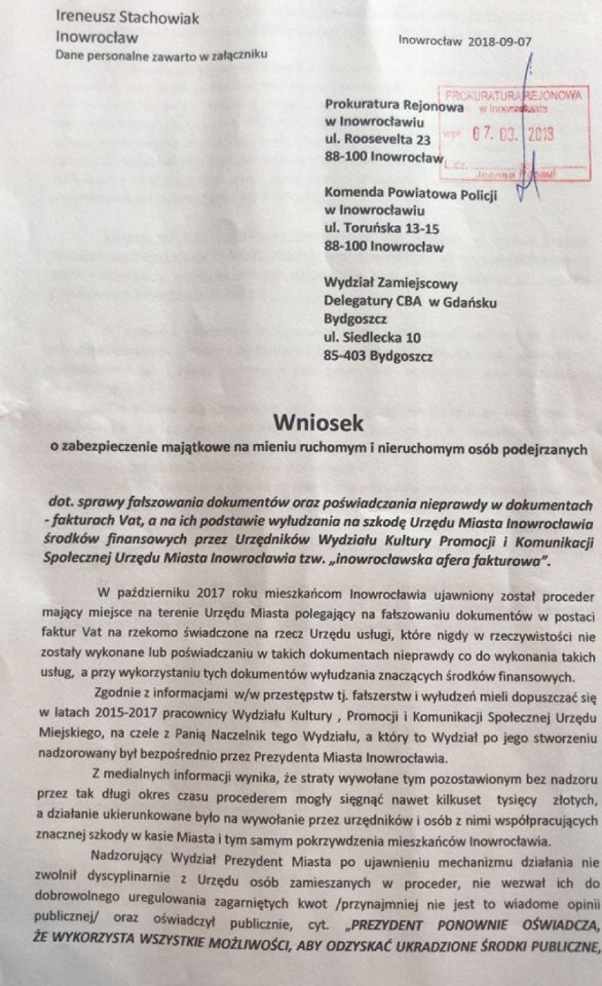Jacek Olech na konferencji prasowej poinformował, że skierował pismo do prokuratury 