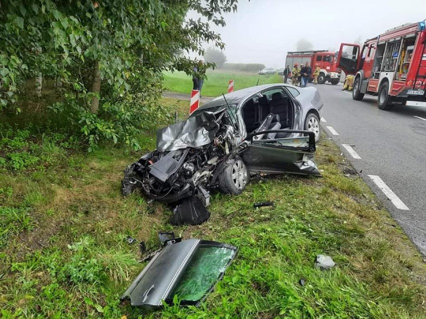 Wypadek w Dobruchowie na drodze nr 710 z Kwiatkowic do Szadku ZDJĘCIA 