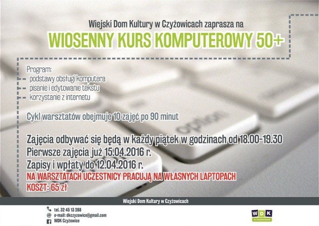 WDK Czyżowice organizuje kurs komputerowy