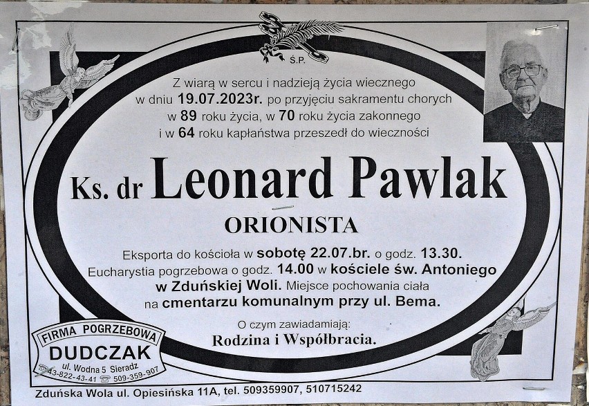 Zmarł ks. Leonard Pawlak, orionista, przez lata związany ze Zduńską Wolą. Pogrzeb jutro ZDJĘCIA