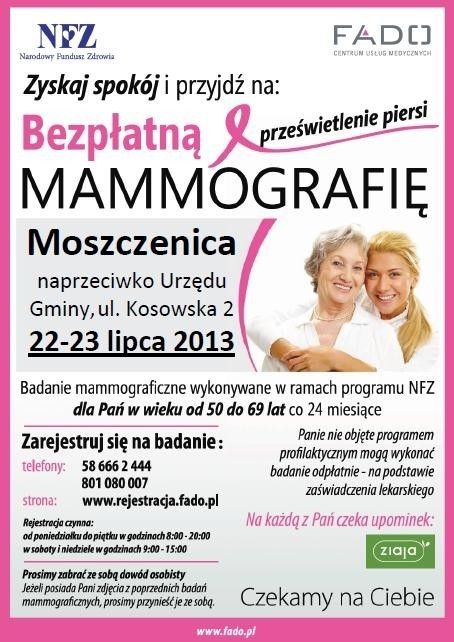Bezpłatna mammografia w Moszczenicy