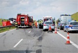 Policja pracuje przy wypadku na A1 w okolicy Goszyna niedaleko Tczewa
