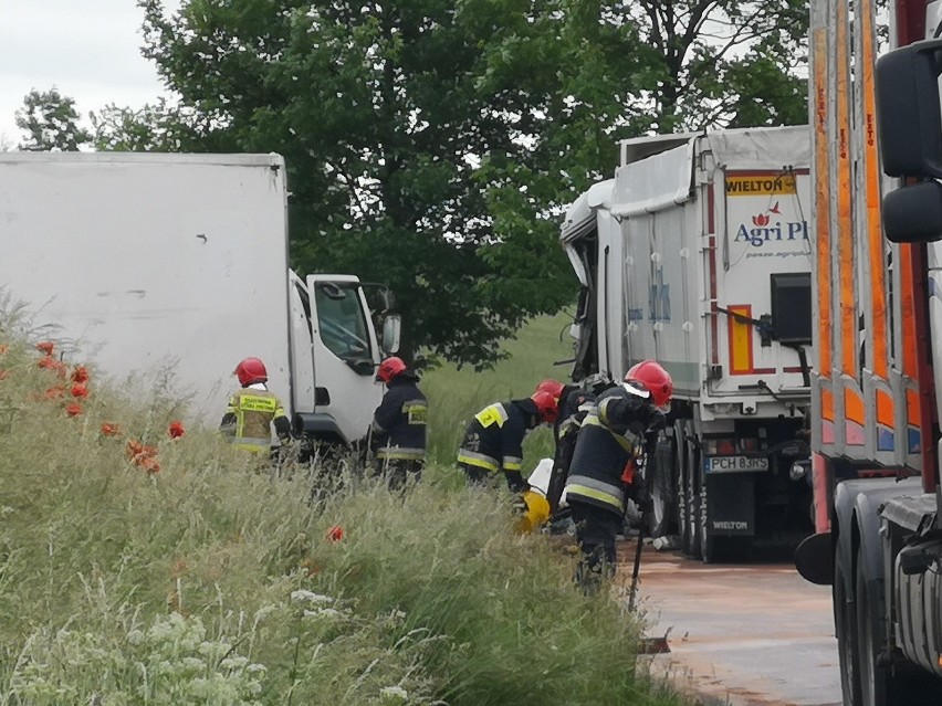 Poważny wypadek w regionie. Zderzyły się ciężarówki, spore utrudnienia na trasie [dużo zdjęć]