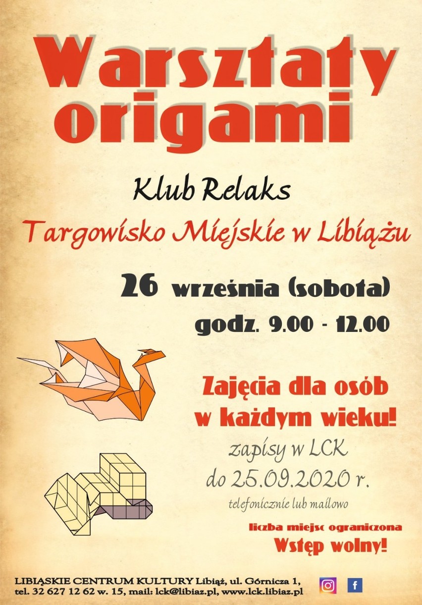 Wystawa "Libiąskie inspiracje - Libiąż Węgla i Wina". LCK zaprasza na warsztaty origami 
