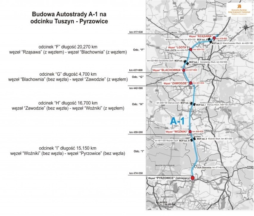 Częstochowa: Autostrada A1, jest umowa na budowę odcinka Woźniki-Zawodzie [MAPA]
