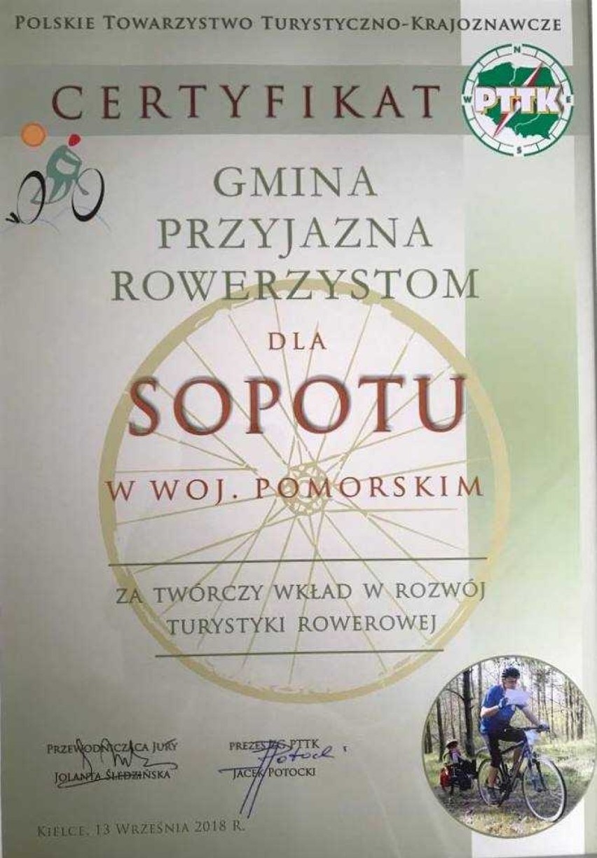 Sopot otrzymał certyfikat „Gmina Przyjazna Rowerzystom”
