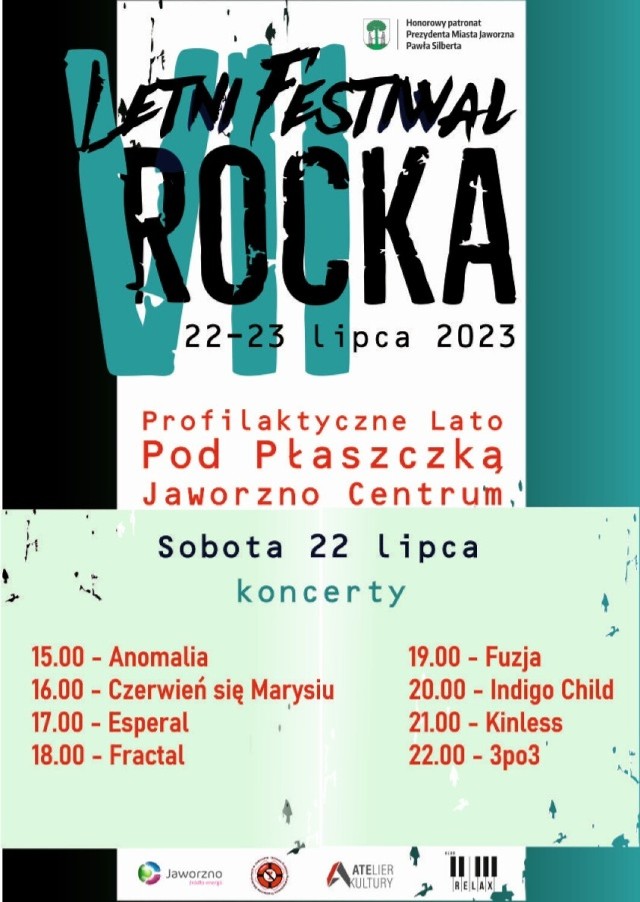 W ramach profilaktycznych dawek muzycznych jaworznickiego Lata pod "Płaszczką" przez dwa dni weekendu 22 i 23 lipca 2023 r. trwać będzie VII edycja Letniego Festiwalu Rocka