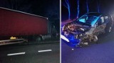 Groźna kolizja pod Pyrzycami. Osobowy nissan zderzył się z TIR-em. Kierowca nissana miał ponad 1,5 promila alkoholu