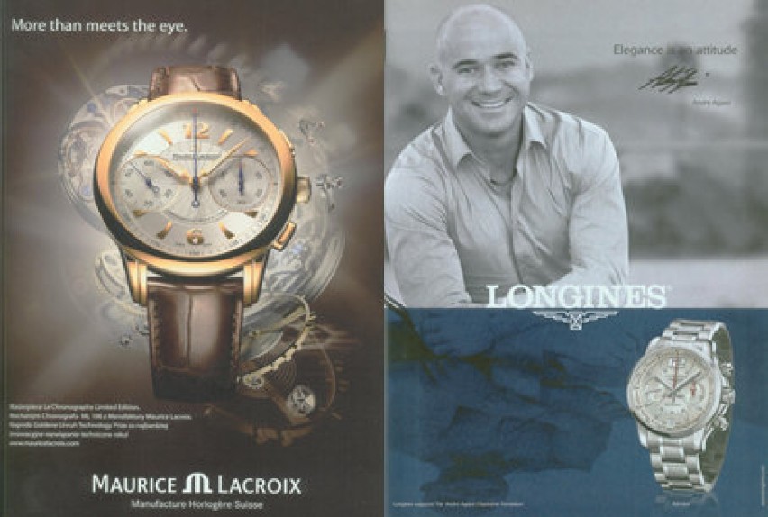 Reklama zegarków Maurice Lacroix i Longines