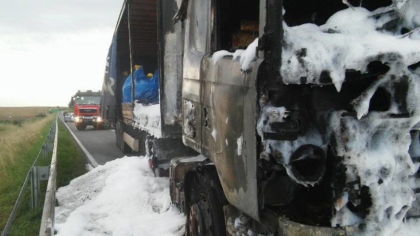 Pożar samochodu ciężarowego przed Kiszkowem