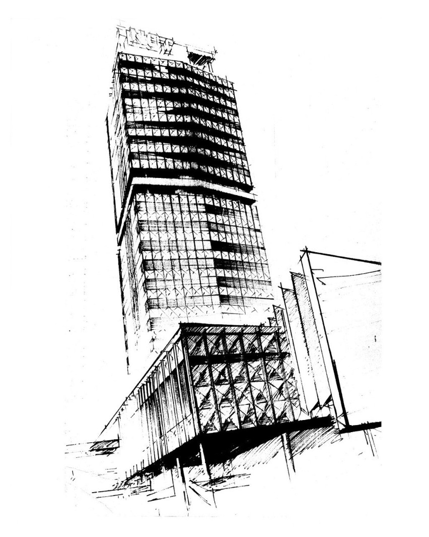W latach 1970-1972 powstała koncepcja pokonkursowa wieżowca...