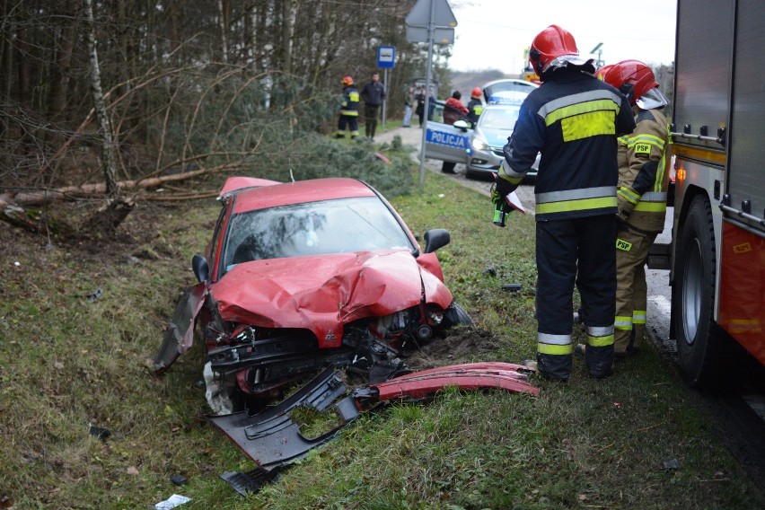 Samochód wypadł z drogi w Kłódce pod Grudziądzem. Jedna osoba w szpitalu [zdjęcia, wideo]