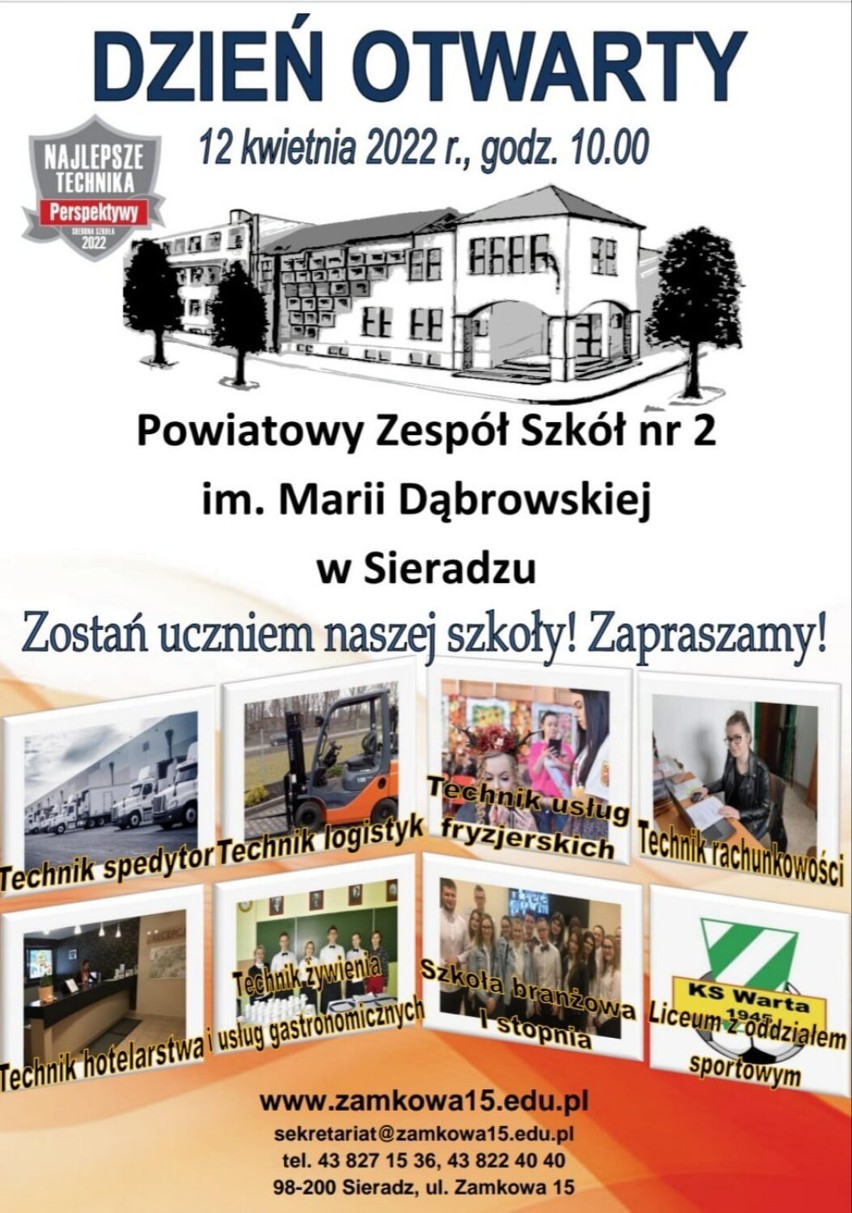 Dzień Otwarty i charytatywna akcja we wtorek 12 kwietnia w Powiatowym Zespole Szkół nr 2 w Sieradzu PLAKATY