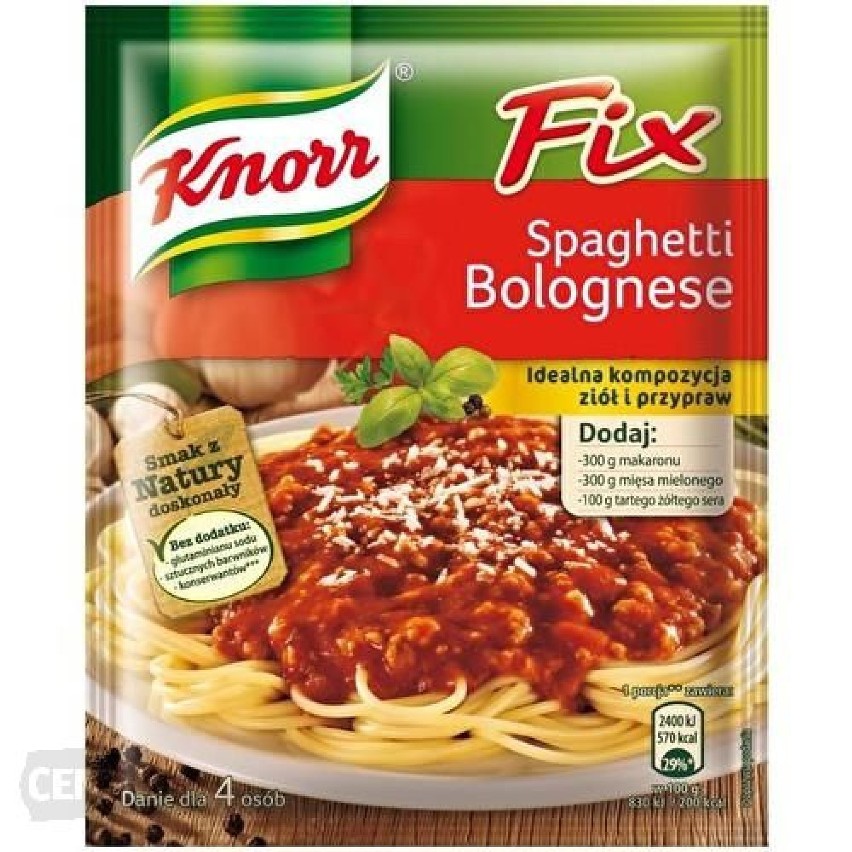 Knorr Fix Spaghetti Bolognese – więcej tłuszczu i cukrów w...