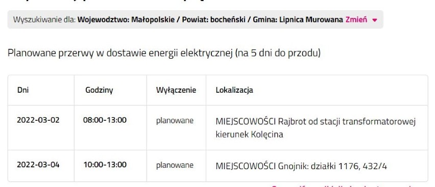 Wyłączenia prądu w powiecie bocheńskim, 28.02.2022