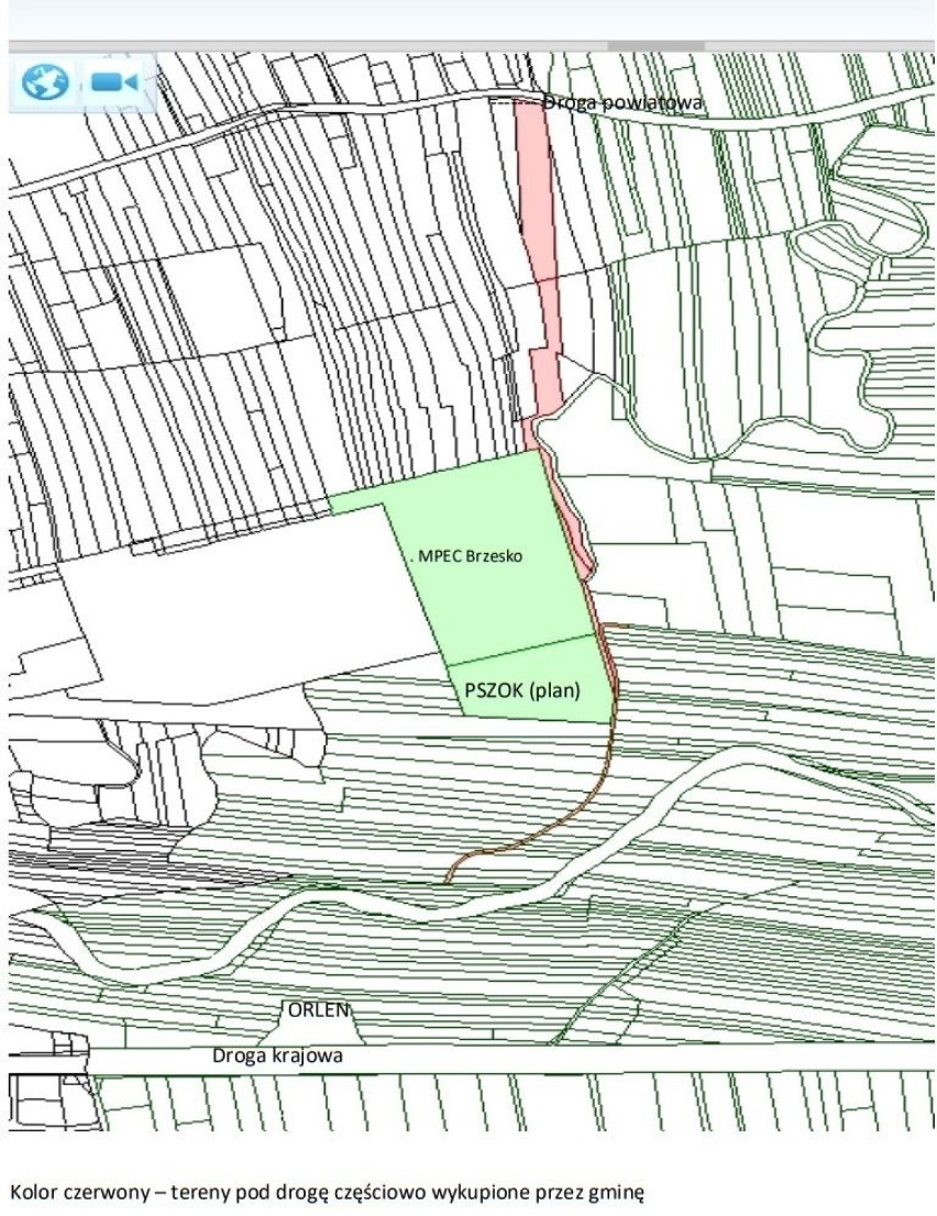 Na czerwono zaznaczono tereny już wykupione pod nową drogę