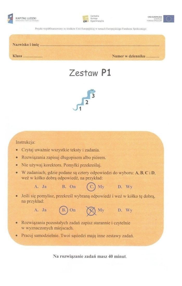 Sprawdzian trzecioklasisty - język polski (arkusz - P1)