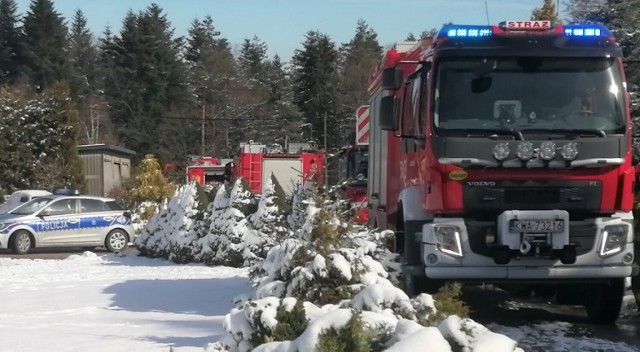 Osiem samochodów strażackich brało udział w akcji gaśniczej w związku z pożarem w stolarni w Barwałdzie Średnim