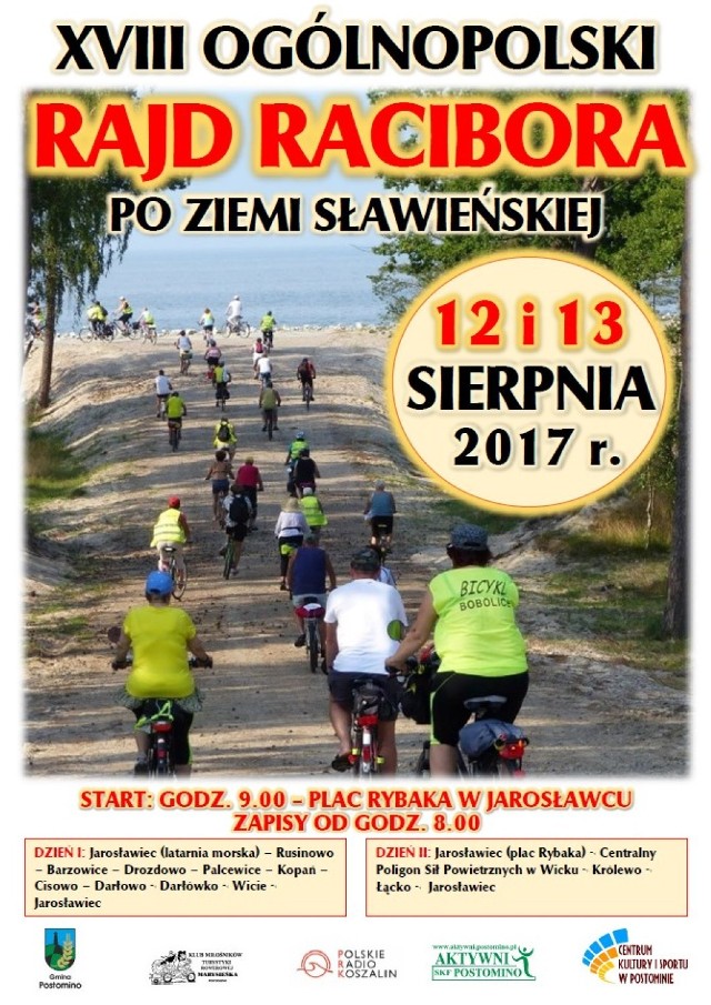 Serdecznie zapraszamy na XVIII Rajd Rowerowy "Racibora" po Ziemi Sławieńskiej, który odbędzie się 12 i 13 sierpnia . Zapisy od godz. 8.00 przy pomniku Jarosławieckiego Rybaka.