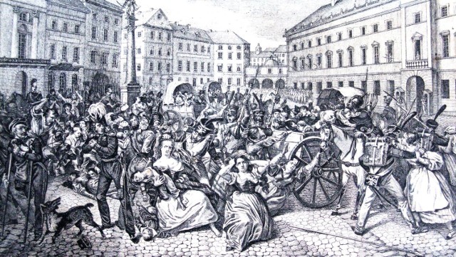 Porwanie dzieci polskich przez żołnierzy rosyjskich na placu Zamkowym w Warszawie (1831). Celem porwania było wcielenie dzieci polskich do Armii Imperium Rosyjskiego i traktowanie ich w tej armii jako kantonistów