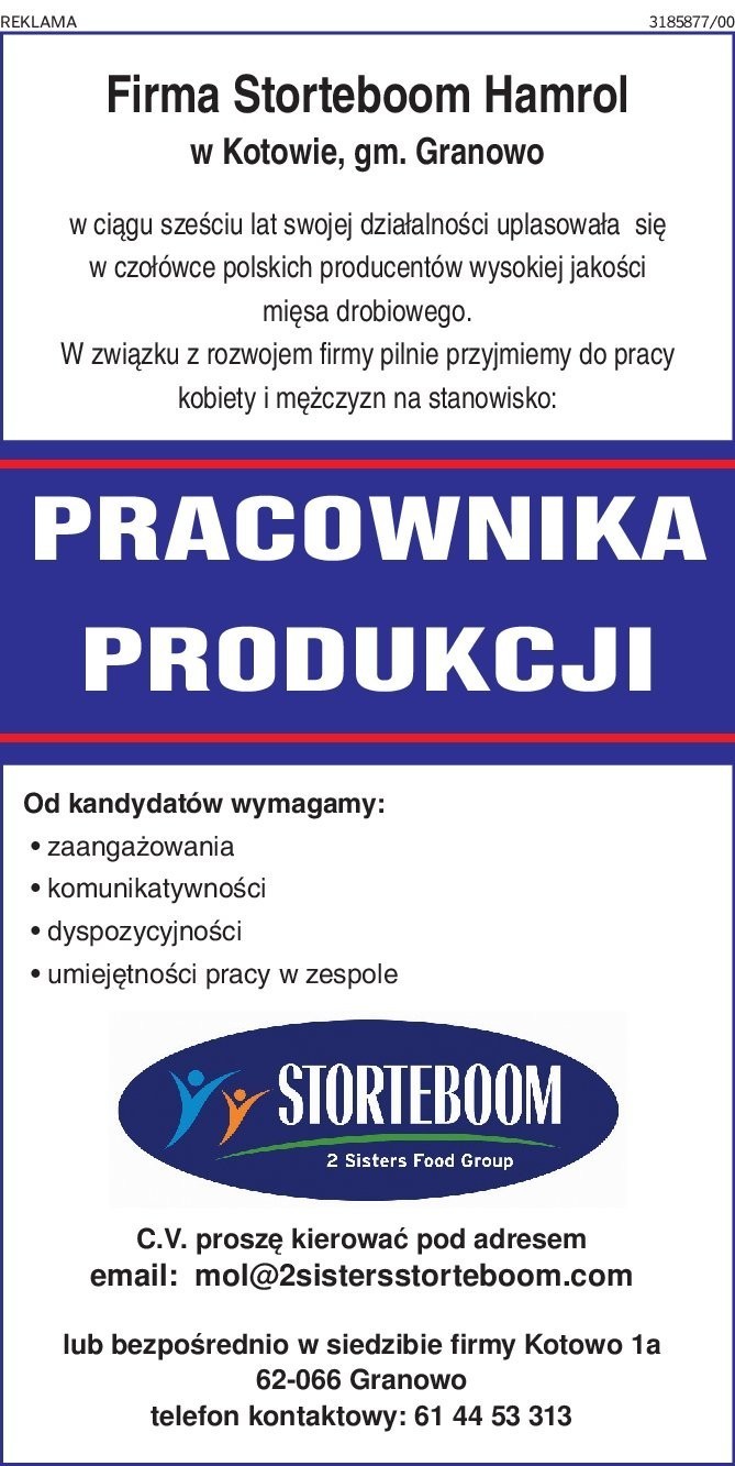 Oferta pracy- Pracownik Produkcji