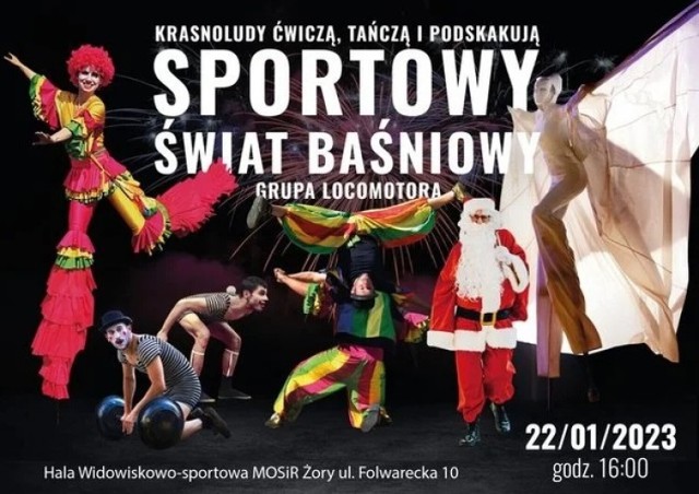Sportowy Świat Baśni to niecodzienne widowisko połączone z ekspresyjnym ruchem i baśniowym tańcem, wpisujące się w klimat zabawy, klaunady i karnawału.