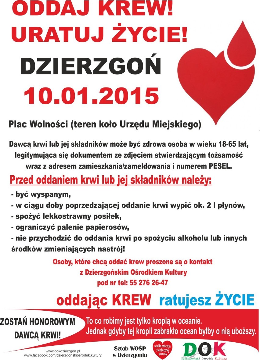 Oddaj krew w sobotę w Dzierzgoniu