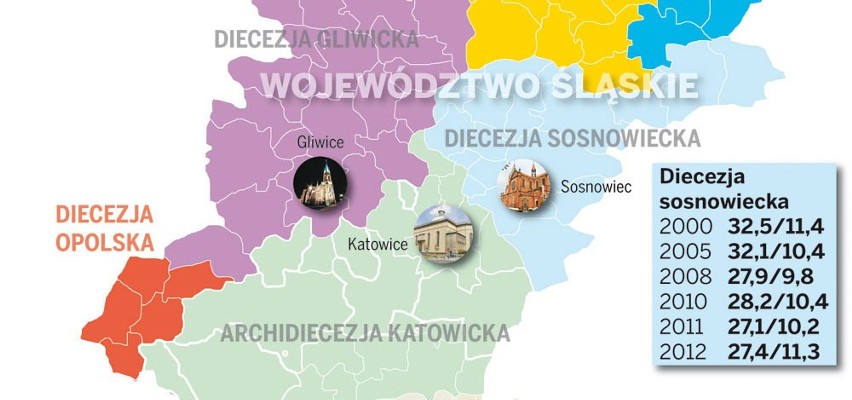 Mapa religijności diecezji położonych w województwie...