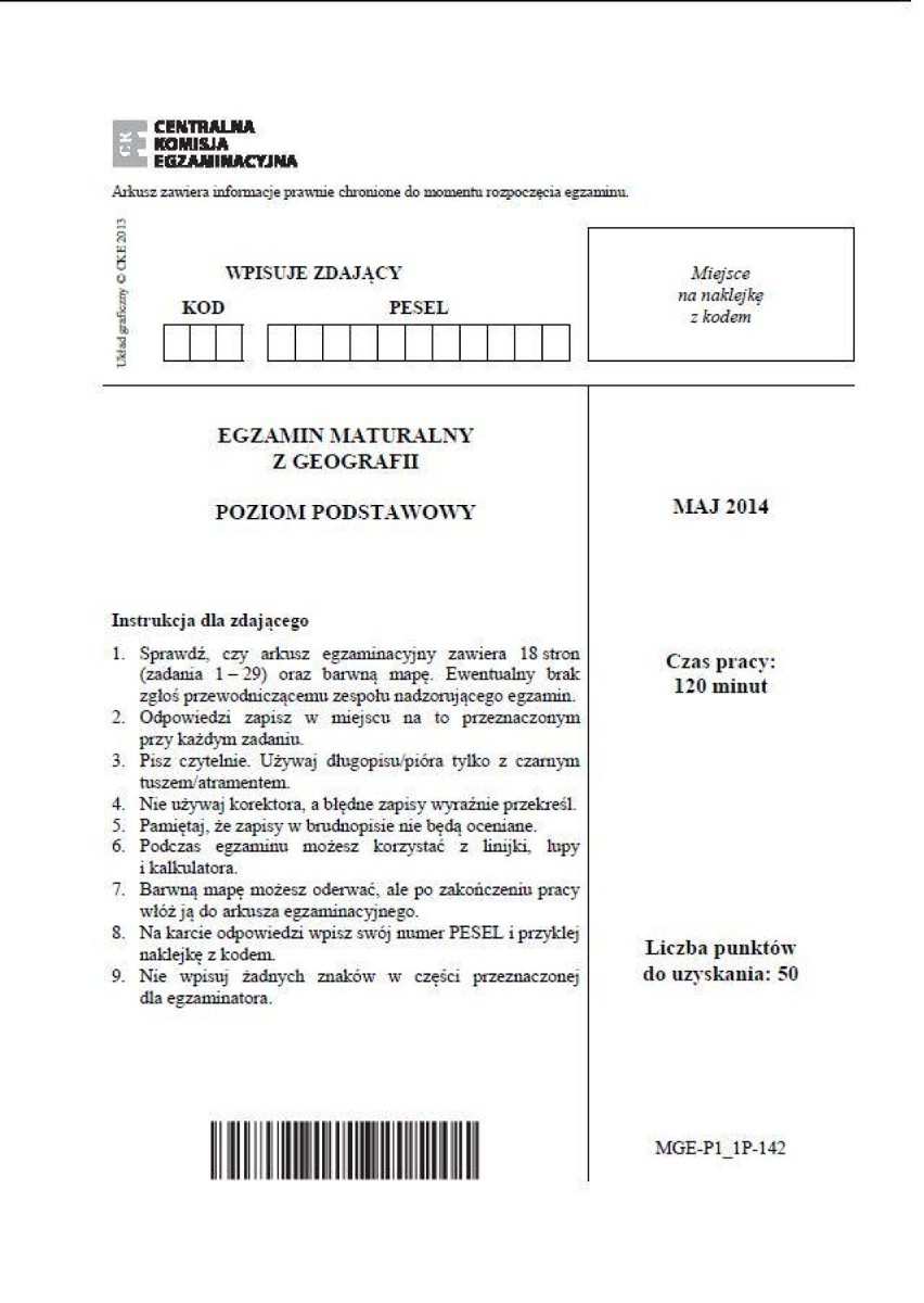 Matura 2014 geografia podstawowa i rozszerzona. Co było? (ODPOWIEDZI, PYTANIA, ZADANIA, ARKUSZ CKE)