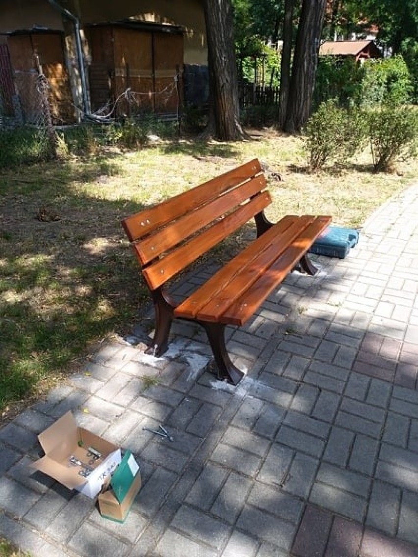 Trzy ławki po renowacji umieszczone zostały w miejsca...