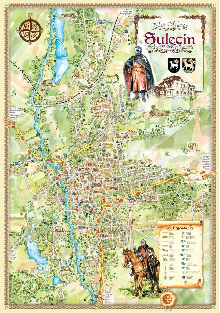 Plan miasta Sulęcin. Sulęciński Szlak Joannitów