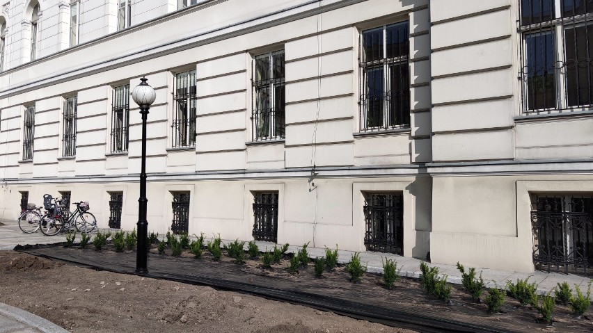 Nasadzenia przed sądem w Piotrkowie i remont ogrodzenia