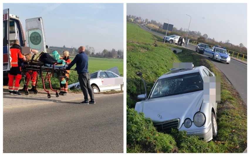 Groźny wypadek w Brześciu Kujawskim. Taksówka wjechała do rowu. Mężczyzna w stanie poważnym [zdjęcia]