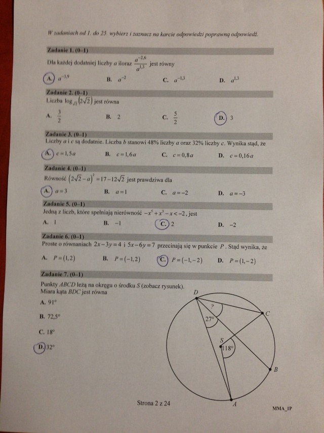 Matura 2016 MATEMATYKA podstawowa (mamy KLUCZ ODPOWIEDZI + ROZWIĄZANIA)