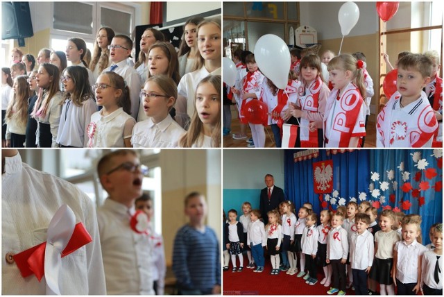 Tak przebiegało odśpiewanie hymnu narodowego w Szkole Podstawowej i przedszkolu w Zespole Szkolno-Przedszkolnym nr 1 we Włocławku, 10 listopada 2022 roku.