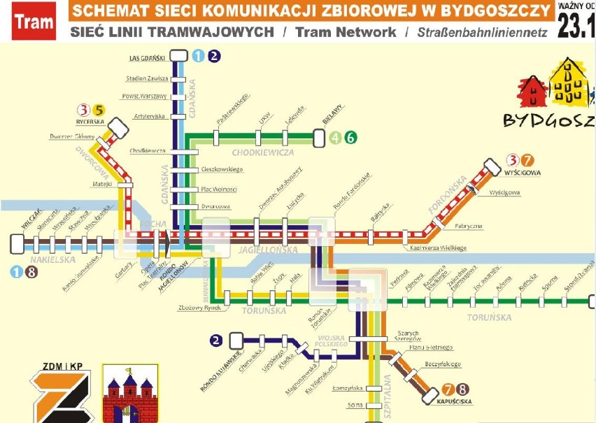 Układ sieci tramwajowych od 23.11.2012