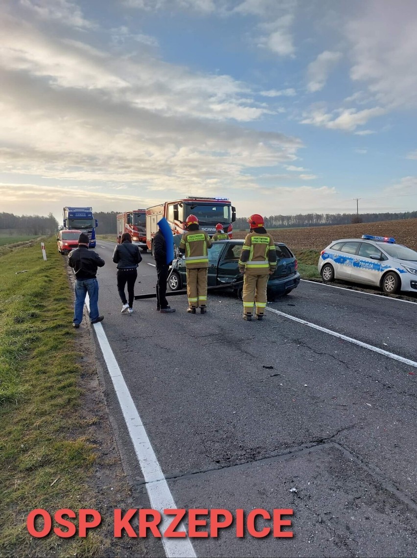 Wypadek w Krzepicach. Dwie osoby trafiły do szpitala