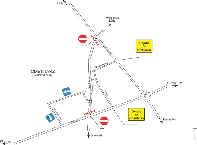 Mapa dotycząca zmiany ruchu w okolicy al. Włókniarzy, które obowiązywać będą 1 listopada.