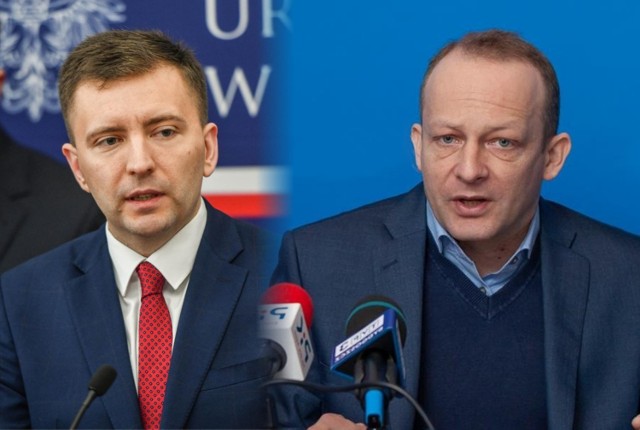 Minister Łukasz Schreiber z PiS (z lewej) oraz poseł Paweł Olszewski z PO (z prawej).