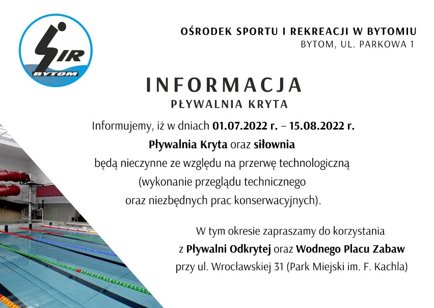 Bytom: Pływalnia kryta będzie nieczynna aż do połowy sierpnia. Dlaczego?