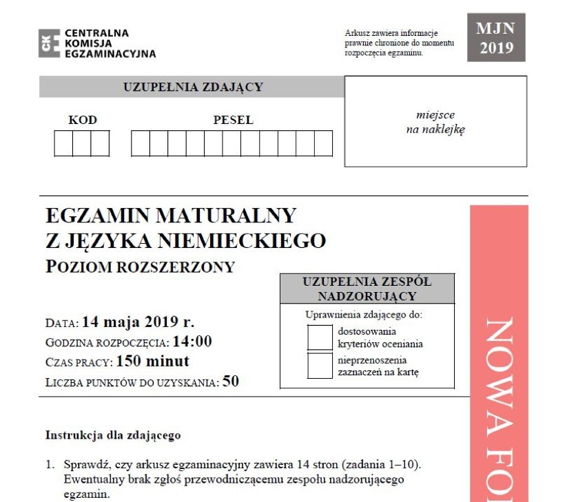 Matura 2019. J. niemiecki poziom rozszerzony ARKUSZ CKE i ODPOWIEDZI. Matura z języka niemieckiego rozszerzenie 14.05.2019